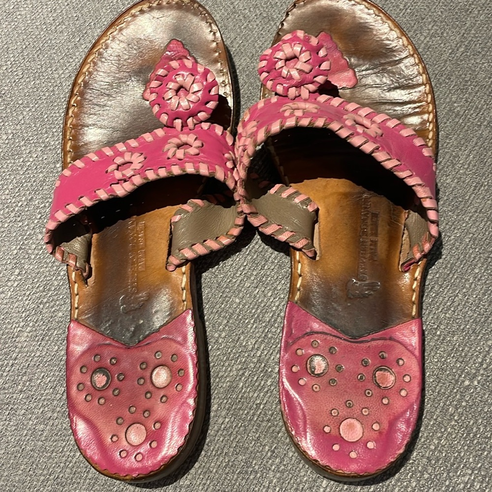 Stephen Bonanno Palm Beach hot pink with baby pink leather sandals.